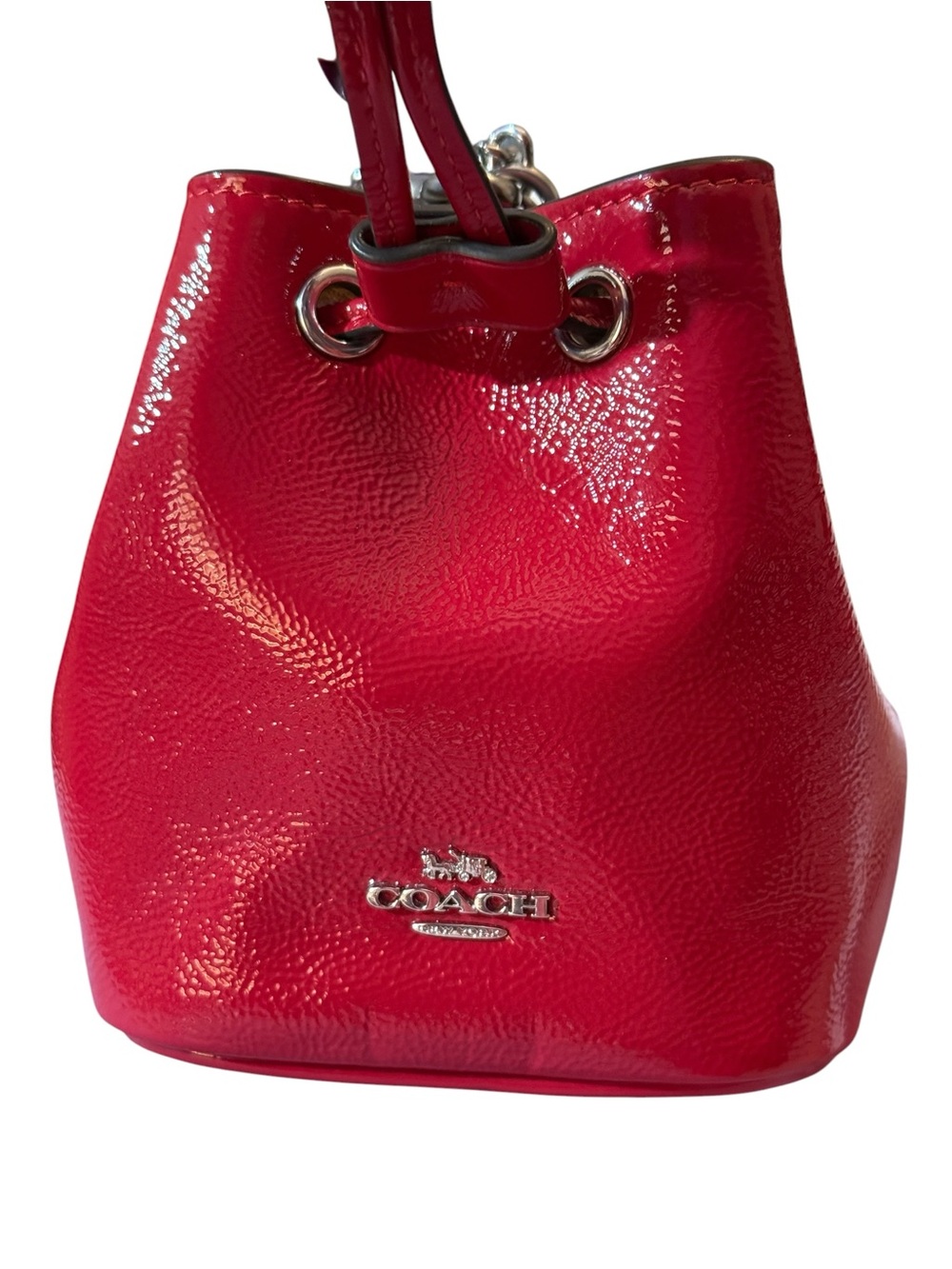 Coach Drawstring Wristlet Pouch Bag in Red Patent Leather with Silver, CZ028 - Picture 6 of 15